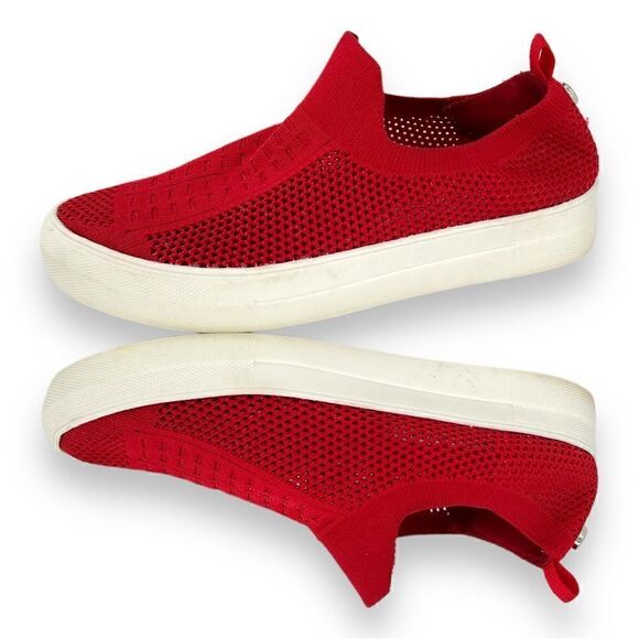 Steve Madden Daray Red Knit Mesh Stretch White Platform Slip On Sneaker Size 6.5 - Picture 4 of 10